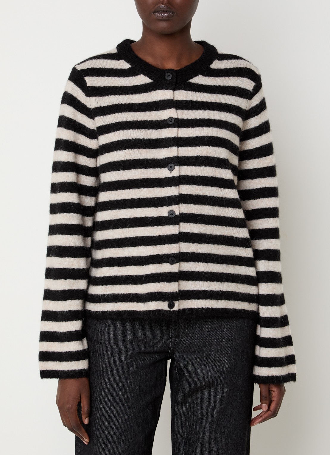 Selected Lulu grofgebreid vest in alpaca wolblend met streepprint - detail 2 zwart