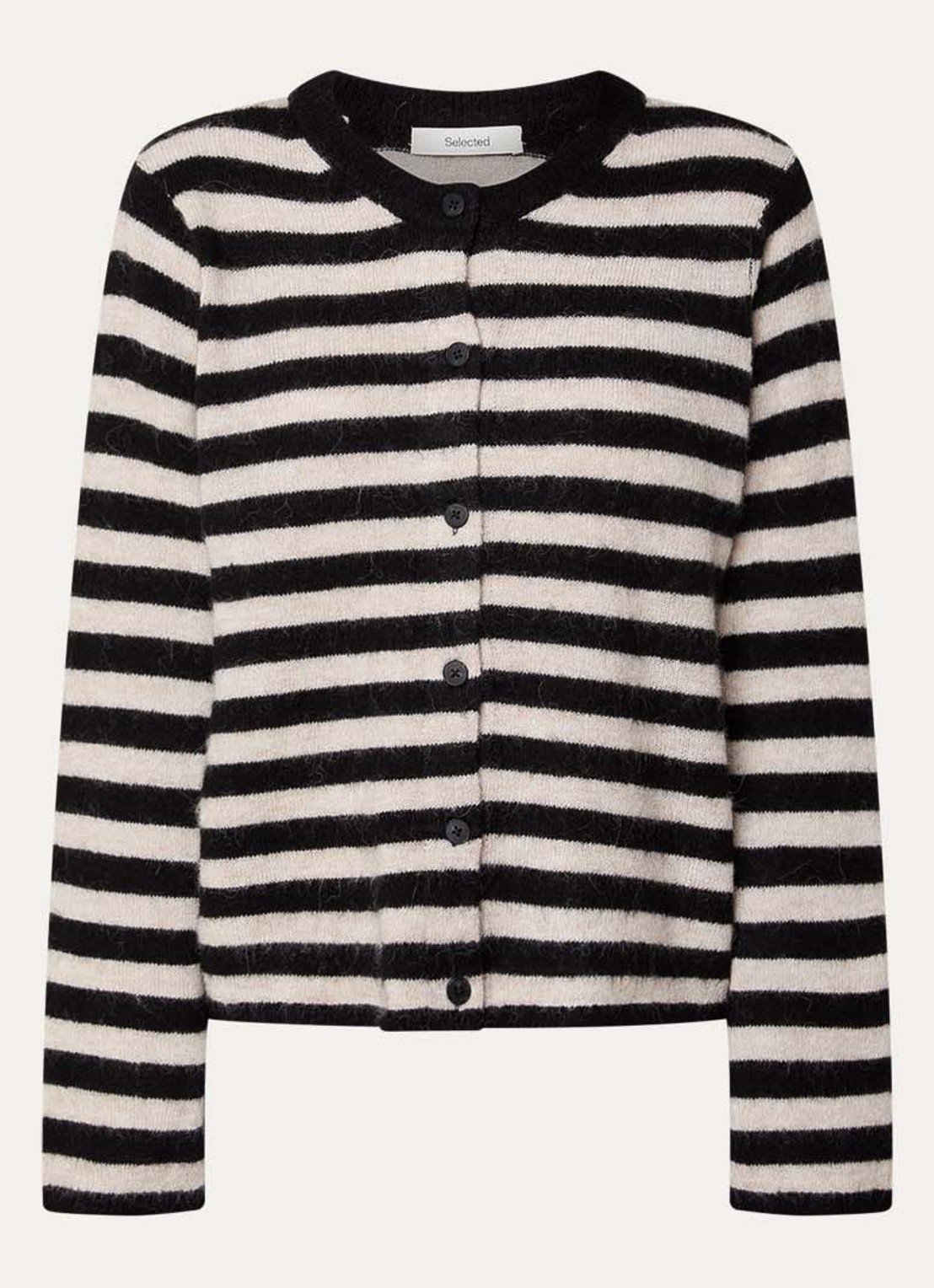 Selected Lulu grofgebreid vest in alpaca wolblend met streepprint - voorkant 3 zwart