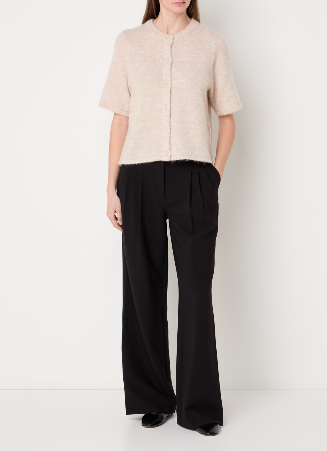 Selected Lulu grofgebreid vest in alpaca wolblend - voorkant 4 zand