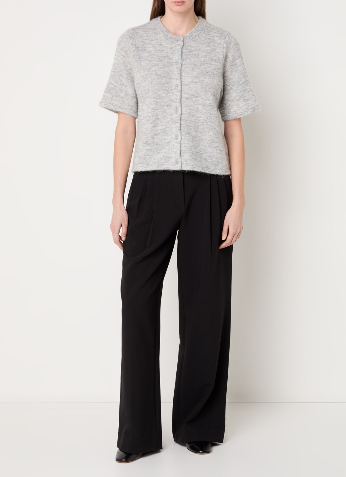 Selected Lulu grofgebreid vest in alpaca wolblend - voorkant 2 lichtgrijs
