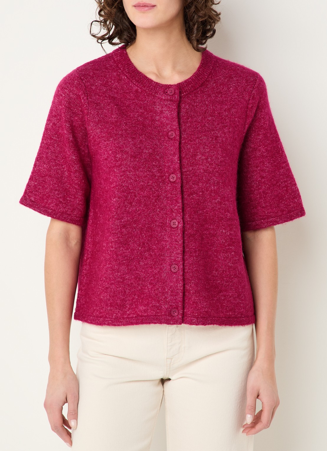 Selected Lulu grofgebreid vest in alpaca wolblend - detail 2 cranberryrood