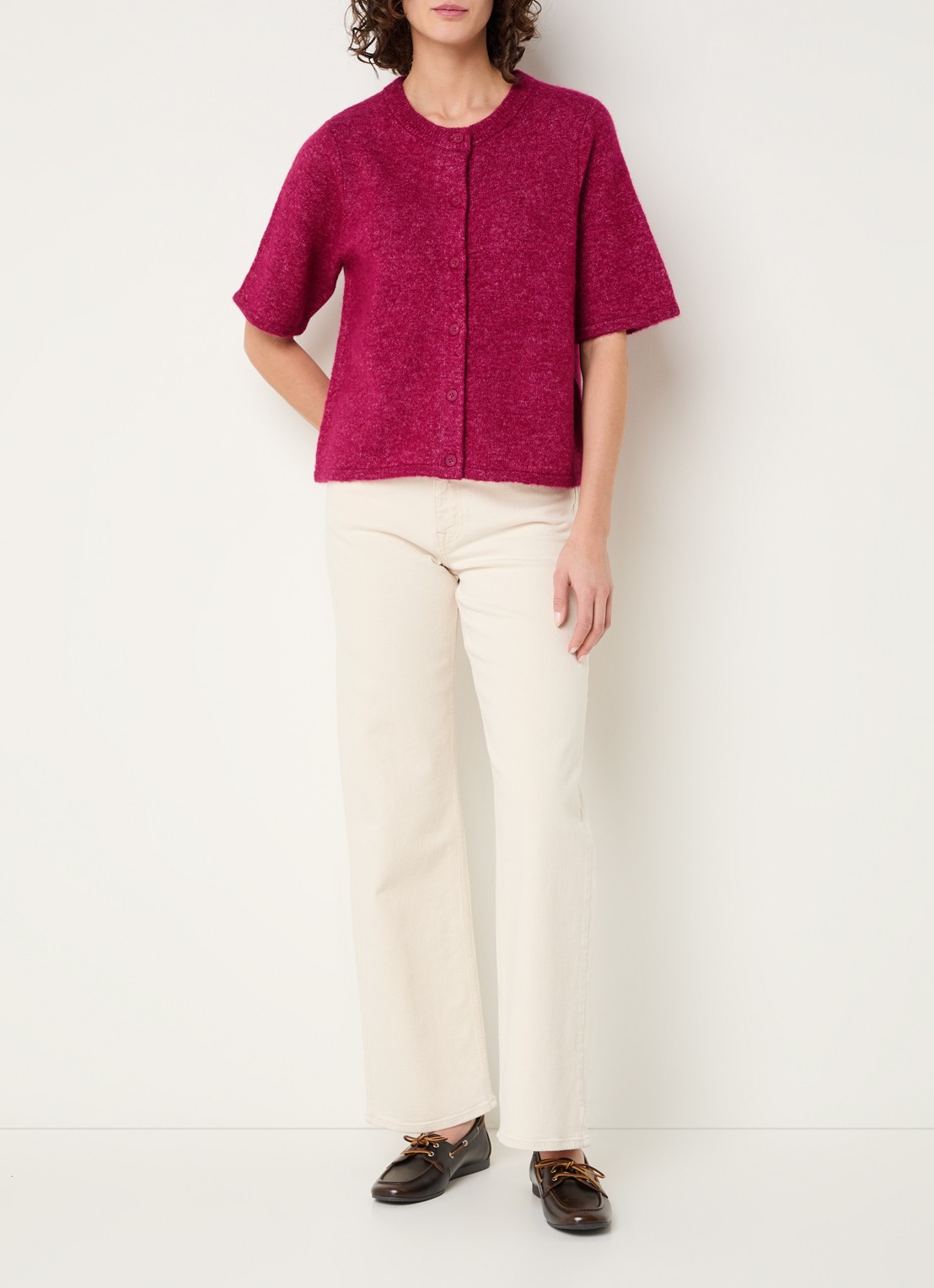 Selected Lulu grofgebreid vest in alpaca wolblend - voorkant 4 cranberryrood