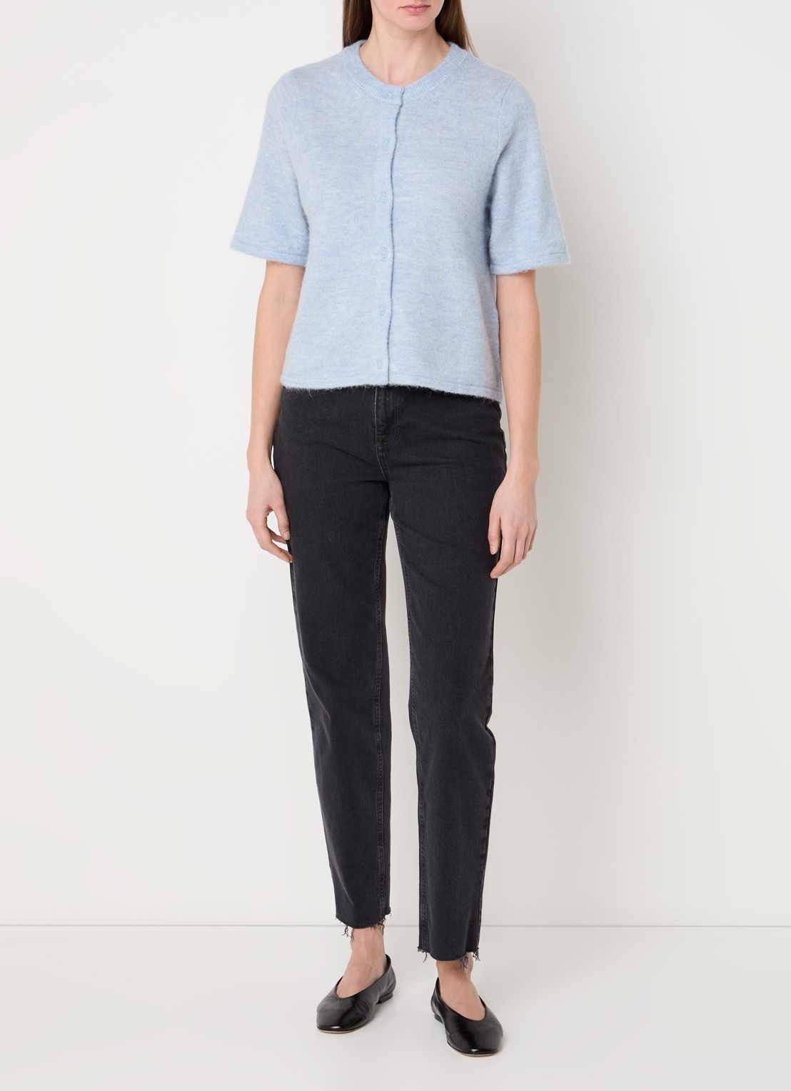 Selected Lulu grofgebreid vest in alpaca wolblend - voorkant 2 blauw