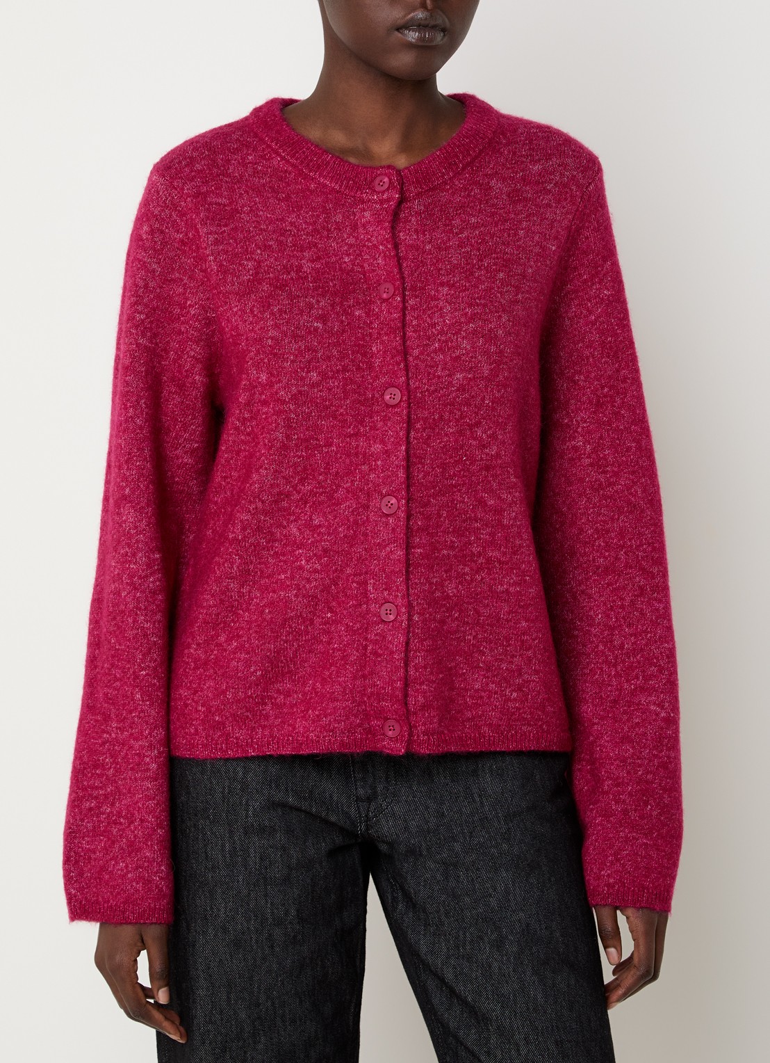 Selected Lulu grofgebreid vest in alpaca wolblend - detail 2 cranberryrood