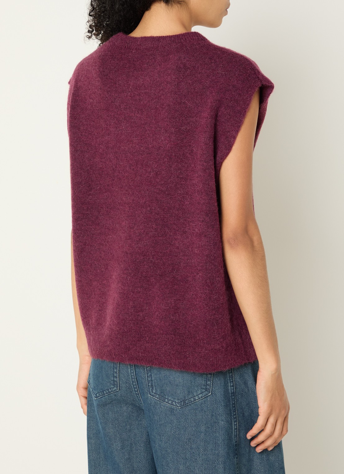 Selected Lulu grofgebreide spencer in alpaca wolblend - achterkant bordeauxrood