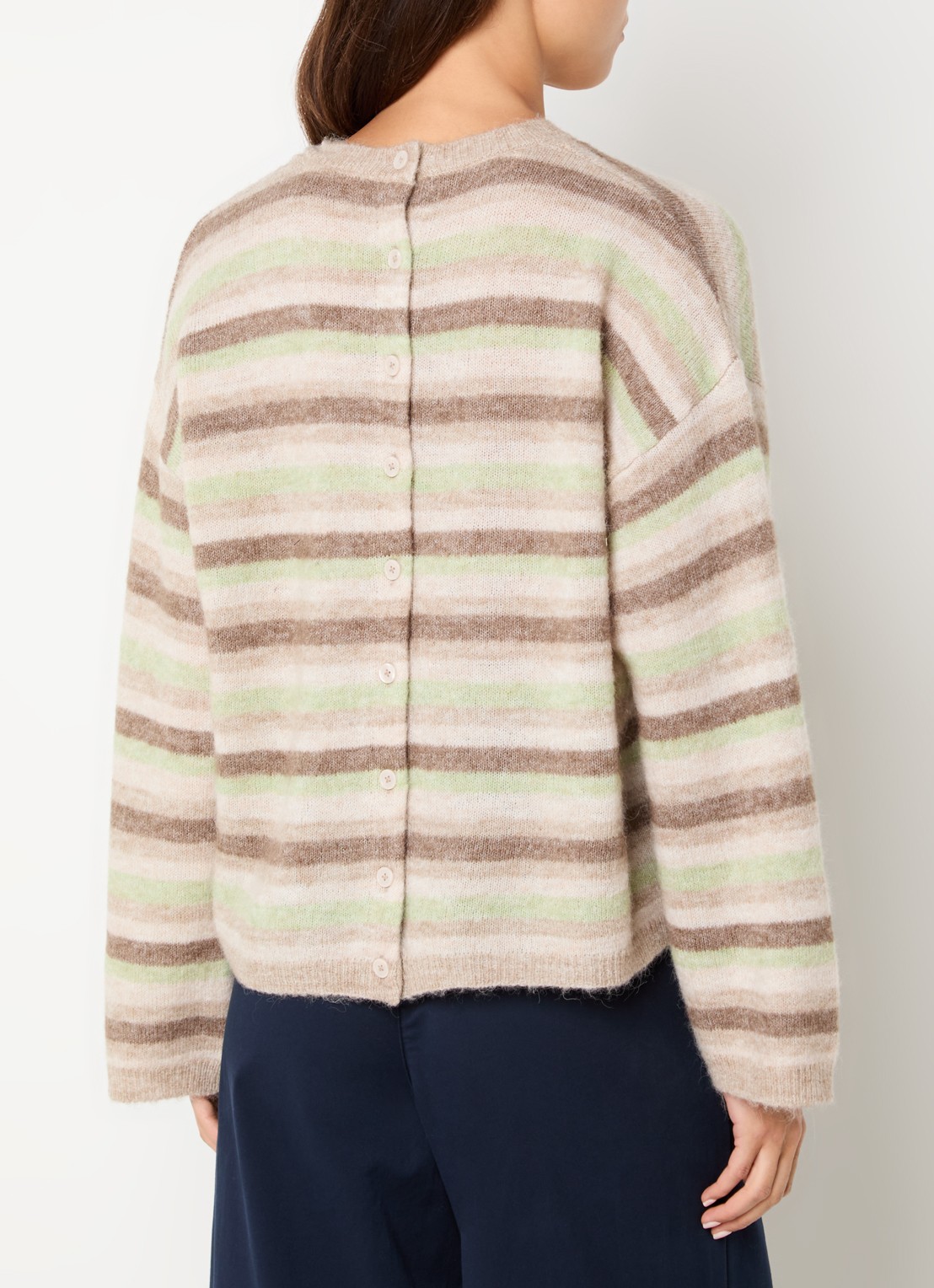 Selected Lulu grofgebreide trui in alpaca wolblend met streepprint - achterkant donkerbeige