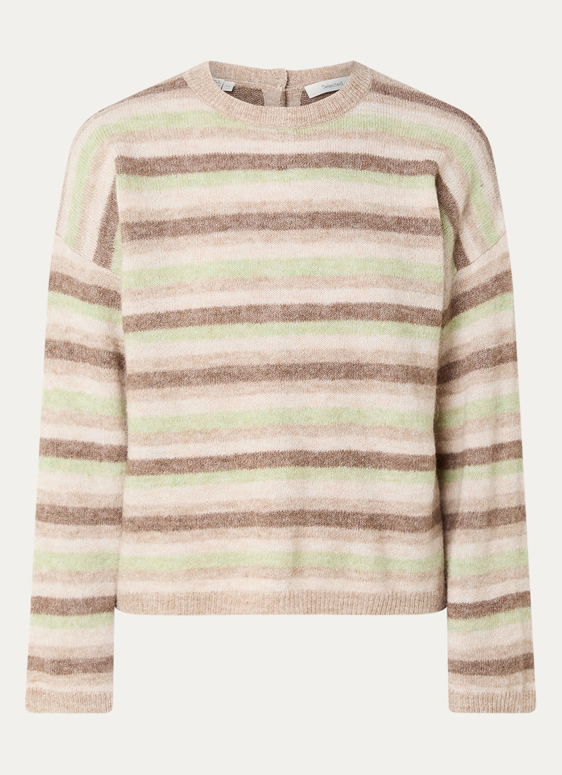 Selected Lulu grofgebreide trui in alpaca wolblend met streepprint - voorkant 2 donkerbeige