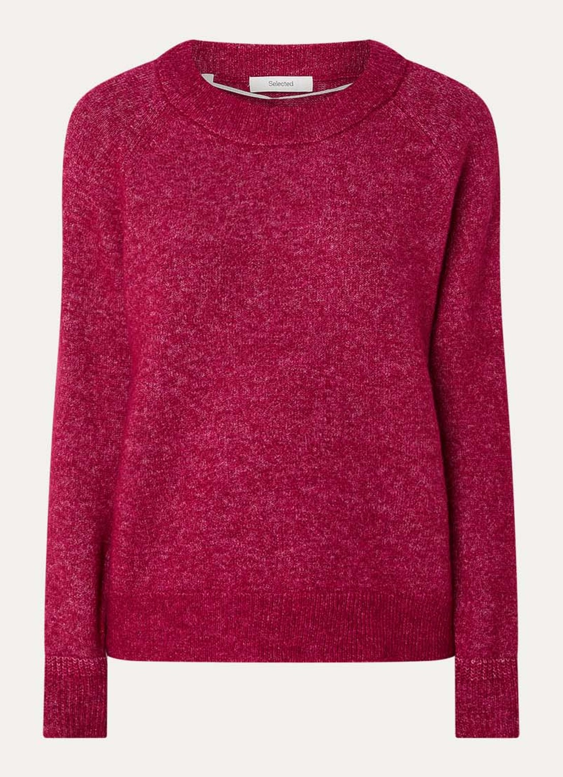Selected Lulu grofgebreide trui in alpaca wolblend - voorkant cranberryrood