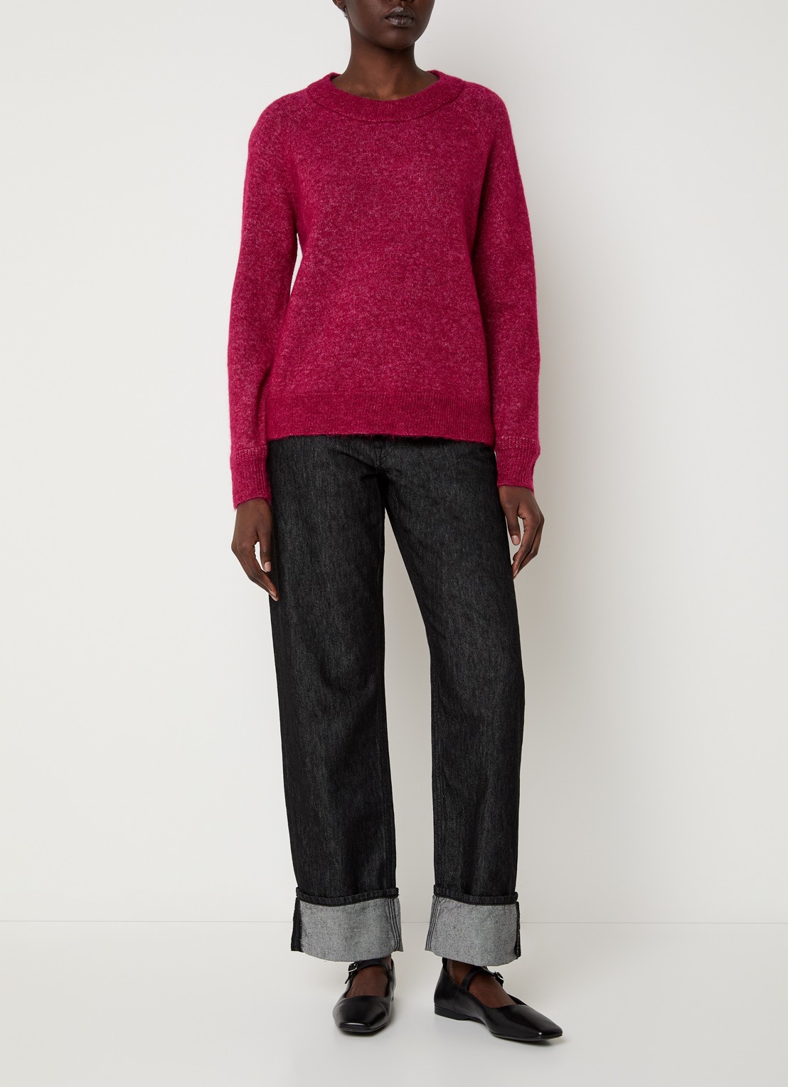 Selected Lulu grofgebreide trui in alpaca wolblend - voorkant 2 cranberryrood
