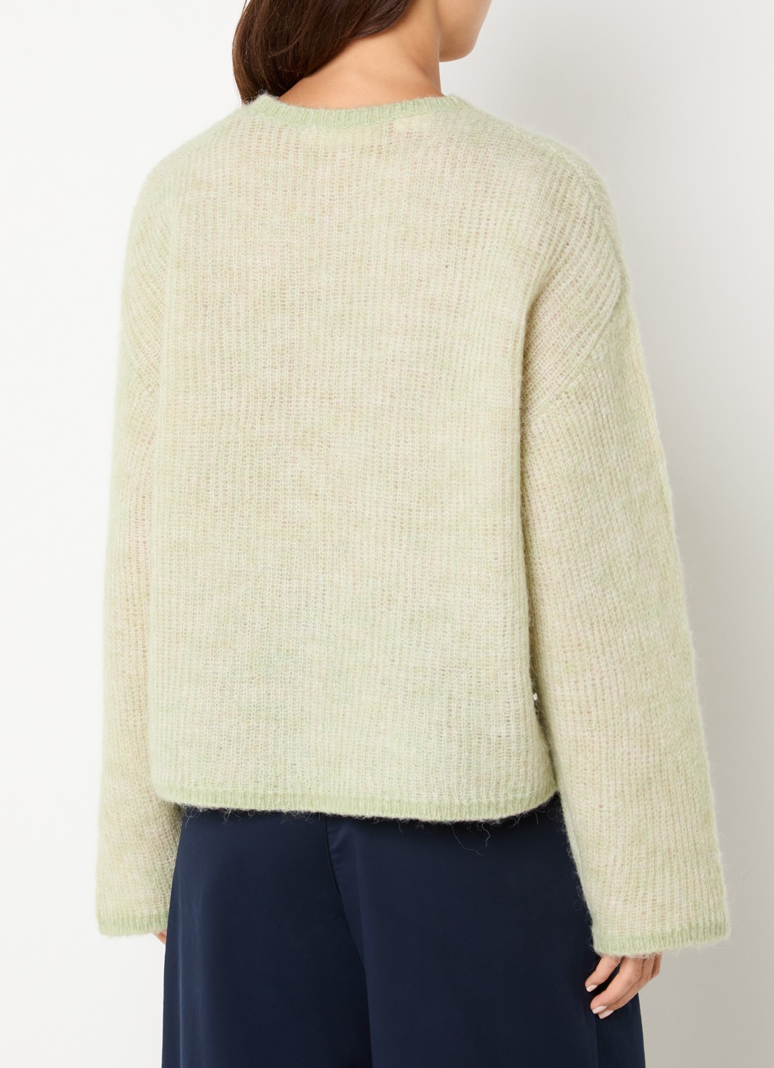 Selected Lulu grofgebreide trui in alpaca wolblend - achterkant lindegroen