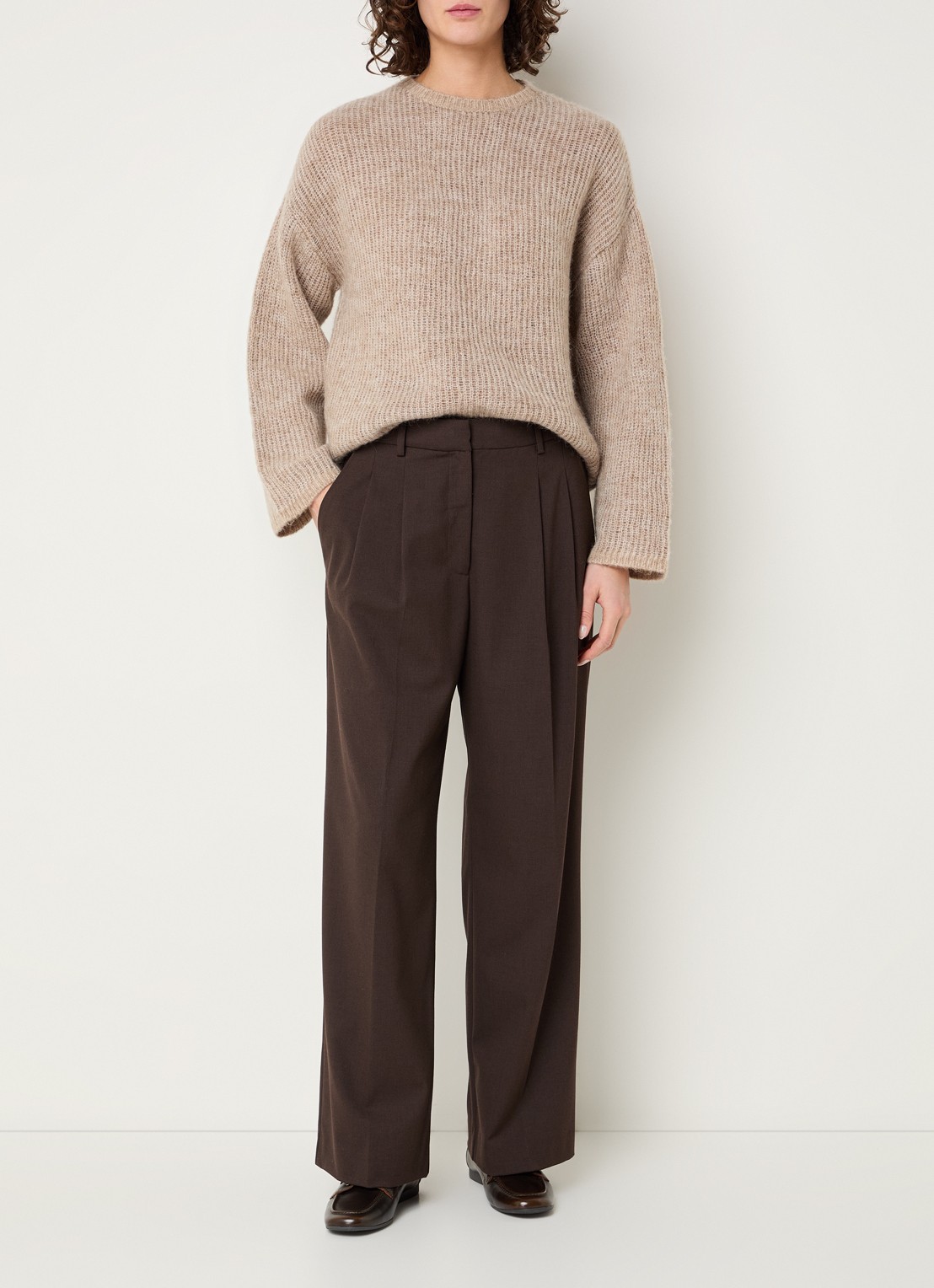 Selected Lulu grofgebreide trui in alpaca wolblend - voorkant 4 zand