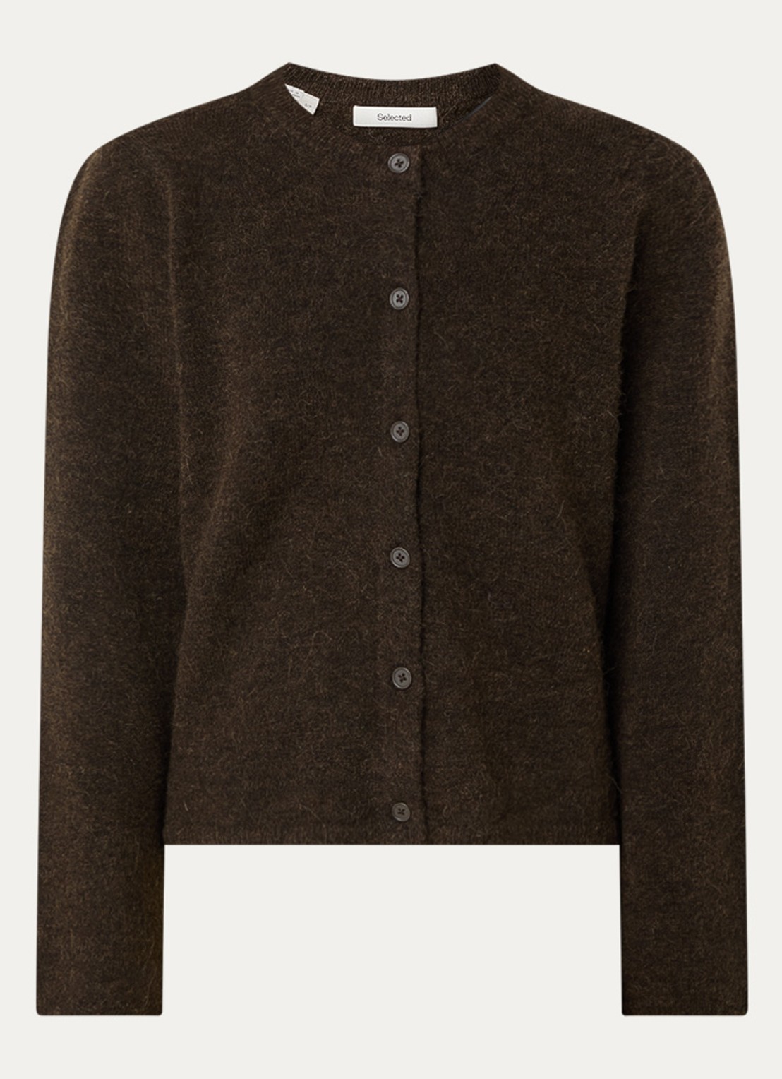 Selected Lulu grofgebreide vest in wolblend - voorkant 2 donkerbruin