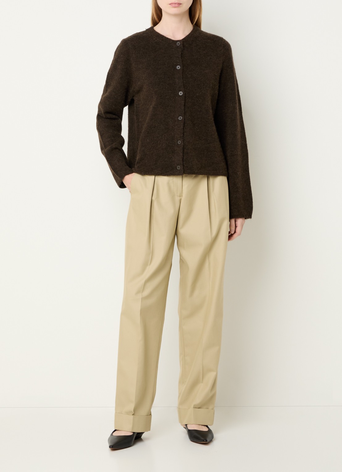 Selected Lulu grofgebreide vest in wolblend - voorkant 3 donkerbruin
