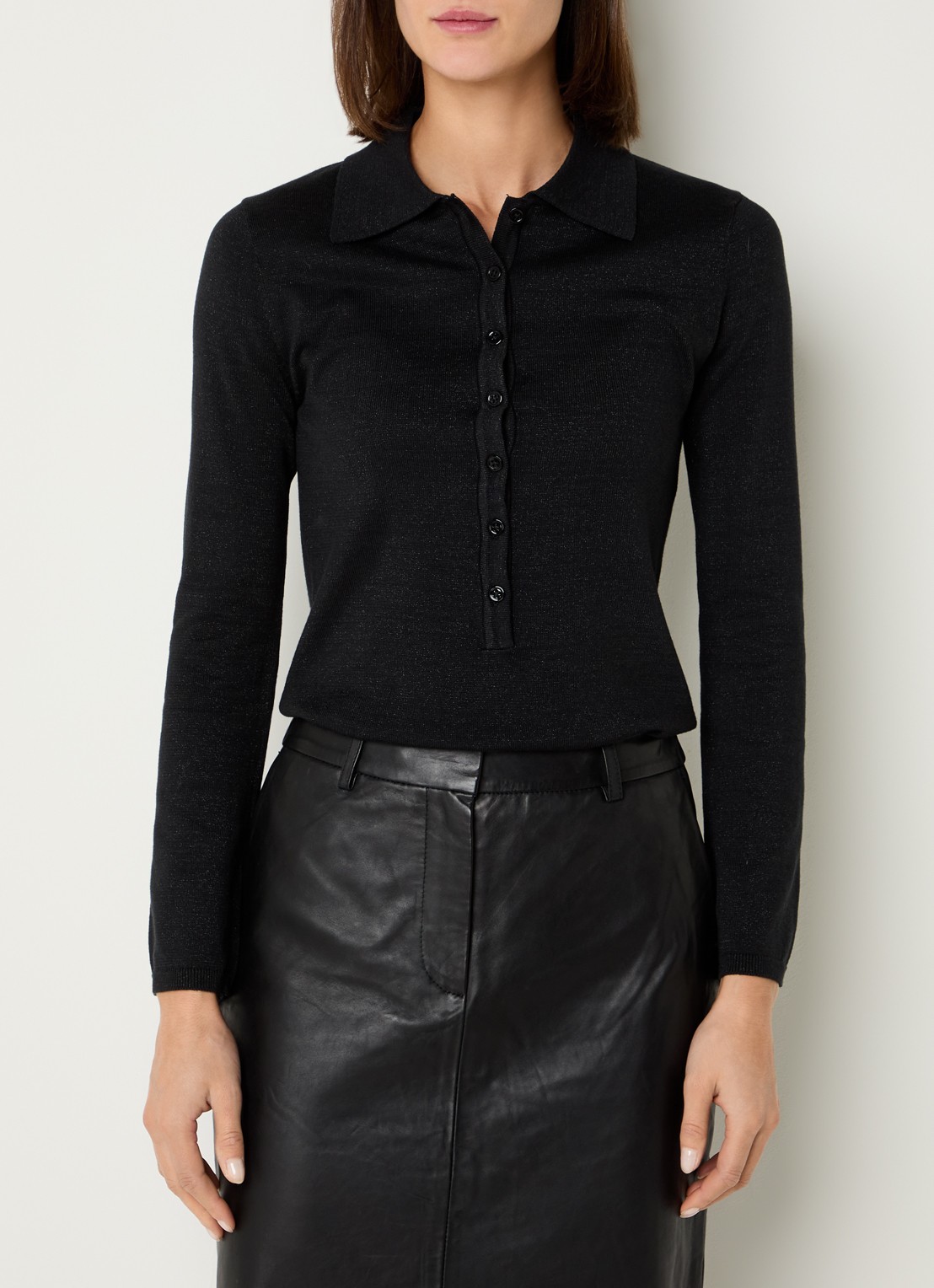 Selected Lura top  met lurex en polokraag - detail 2 zwart