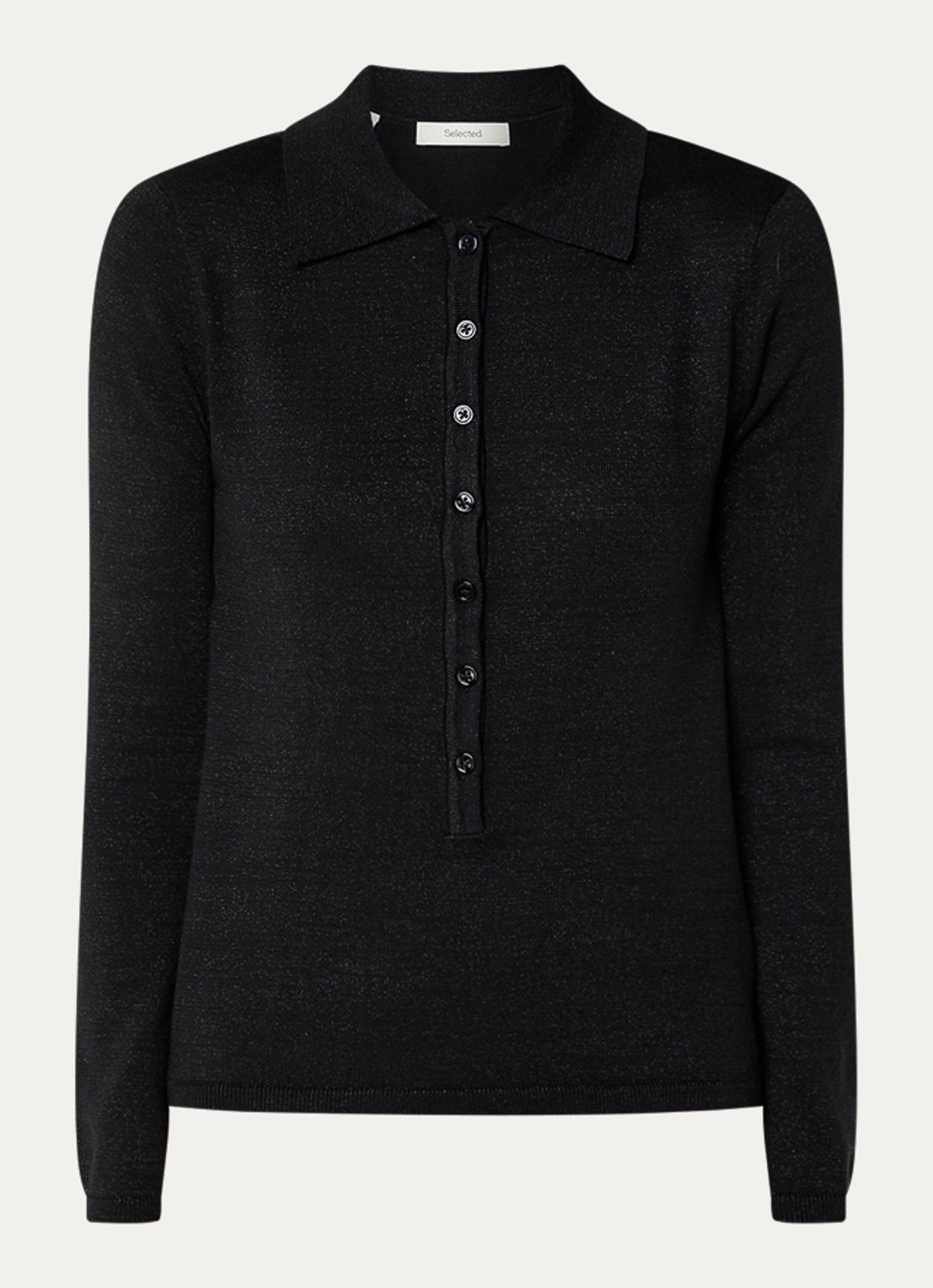 Selected Lura top  met lurex en polokraag - voorkant 3 zwart