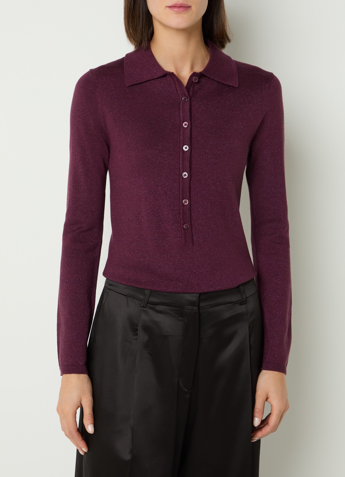 Selected Lura top  met lurex en polokraag - detail 2 aubergine