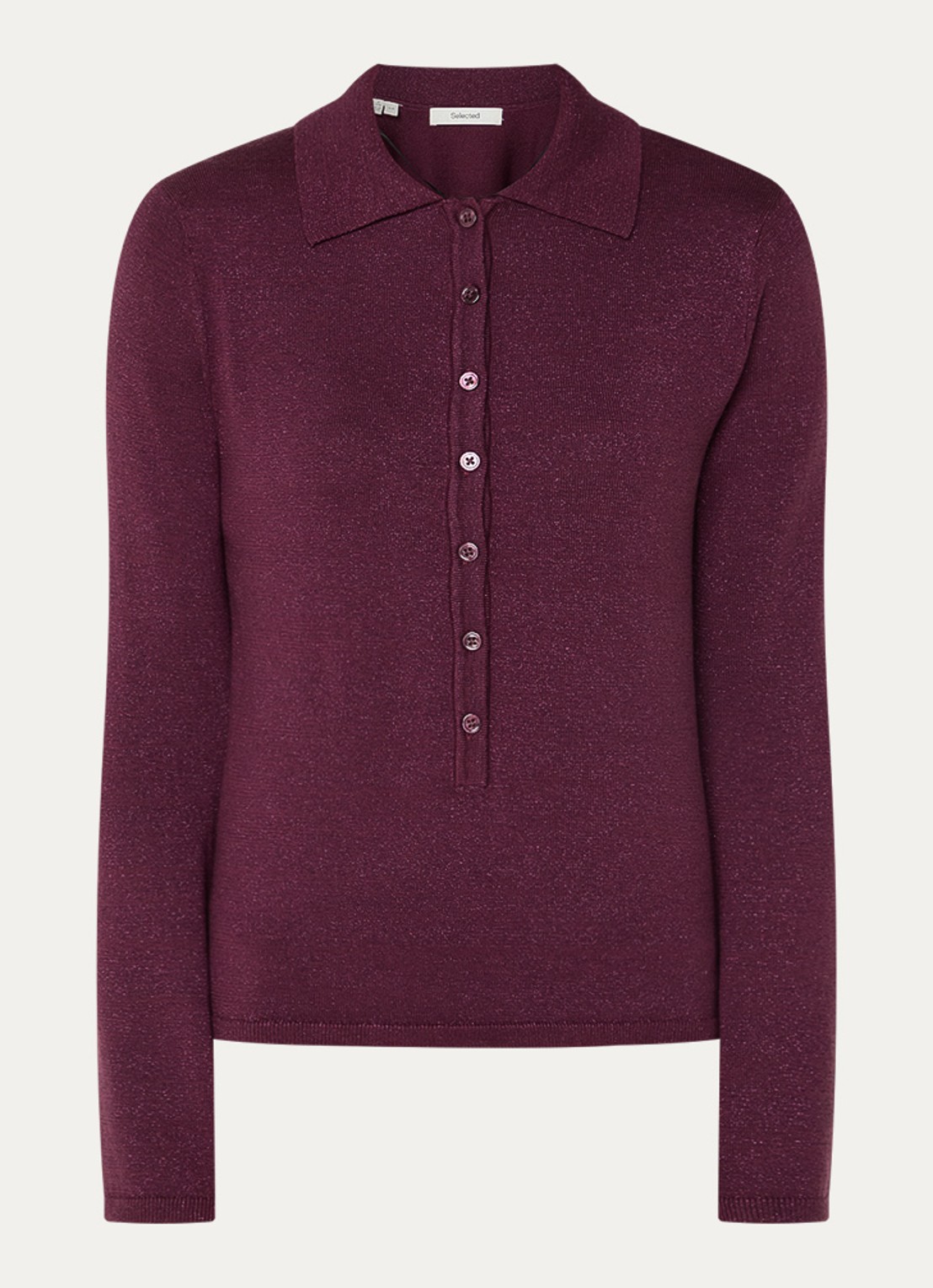Selected Lura top  met lurex en polokraag - voorkant 3 aubergine