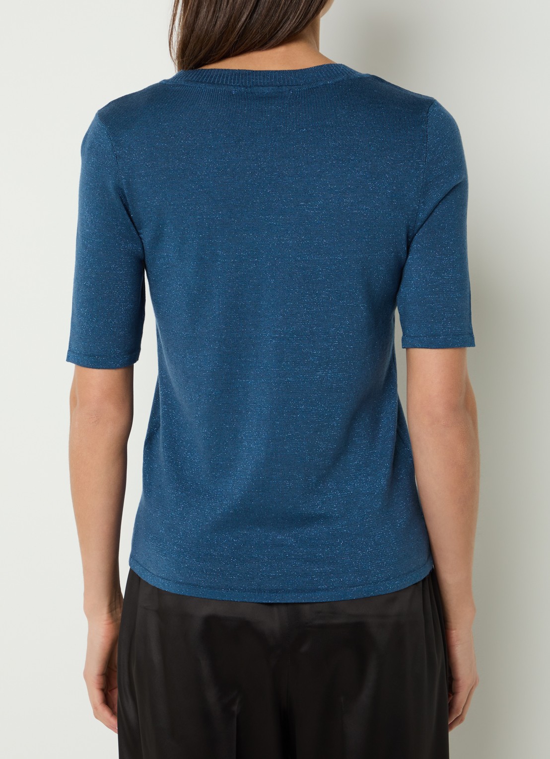 Selected Lura trui  met lurex - achterkant staalblauw