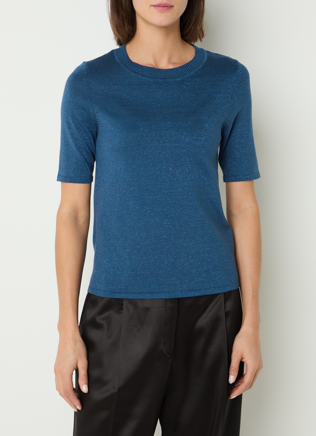 Selected Lura trui  met lurex - detail 4 staalblauw