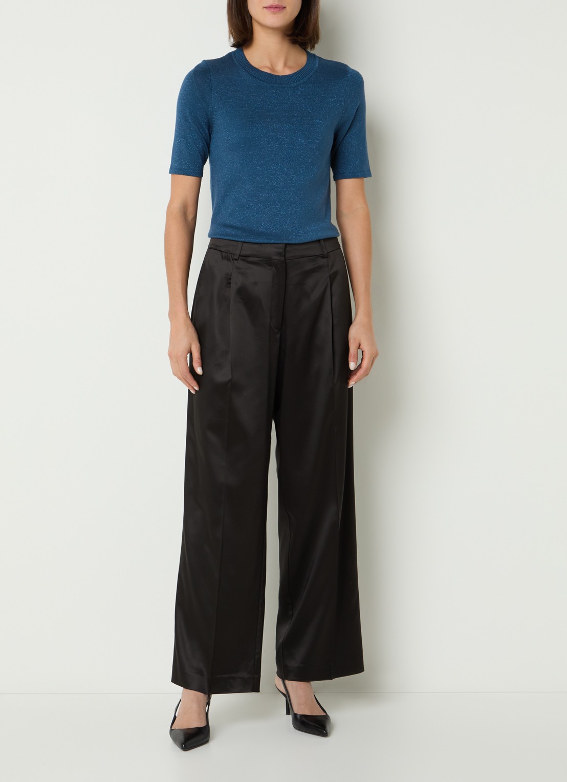 Selected Lura trui  met lurex - voorkant 3 staalblauw