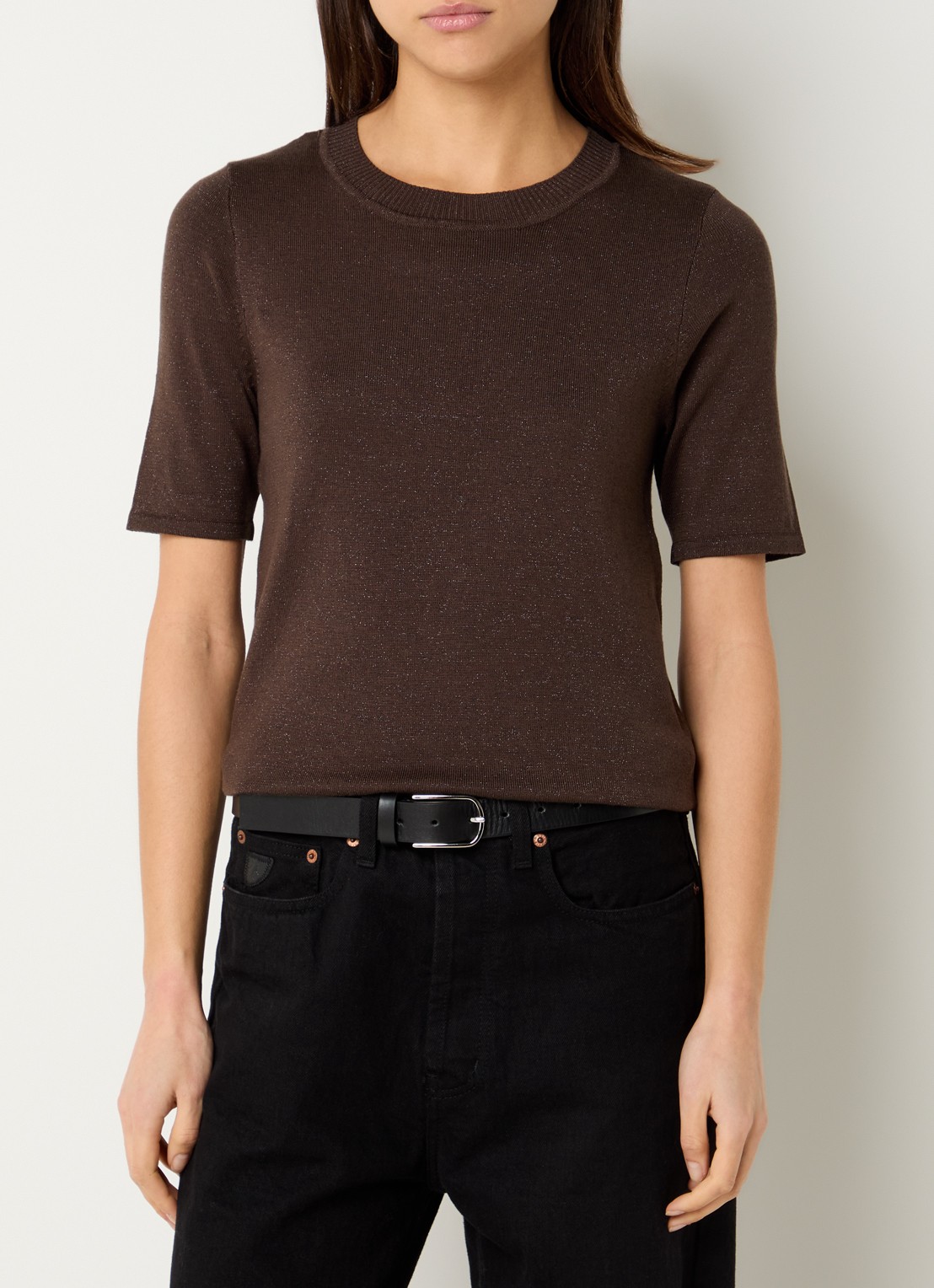Selected Lura trui  met lurex - detail bruin