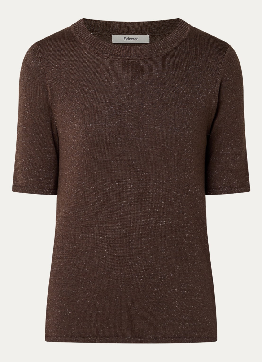 Selected Lura trui  met lurex - voorkant 2 bruin