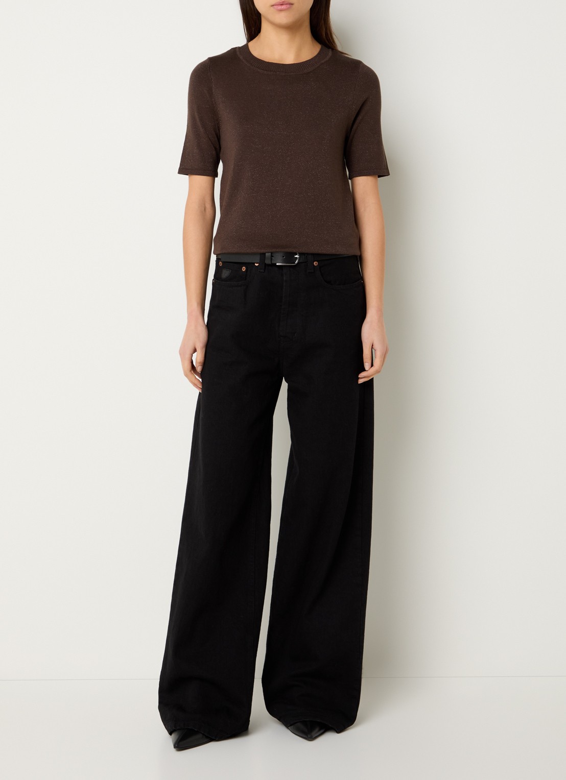 Selected Lura trui  met lurex - voorkant 3 bruin