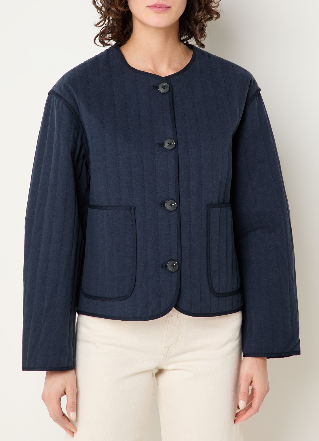 Selected Malina quilted jack met opgestikte zakken - detail 4 indigo