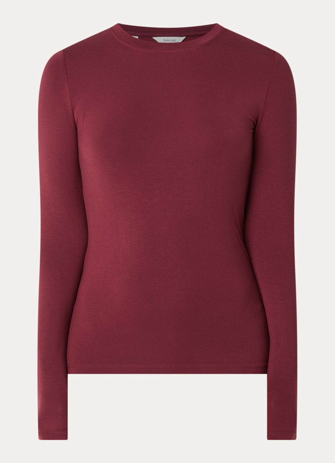 Selected Manja trui met ronde hals - voorkant 3 bordeauxrood