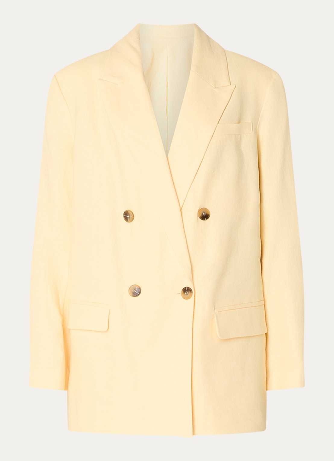 Selected Marlie oversized blazer in linnenblend met klepzakken - voorkant lichtgeel