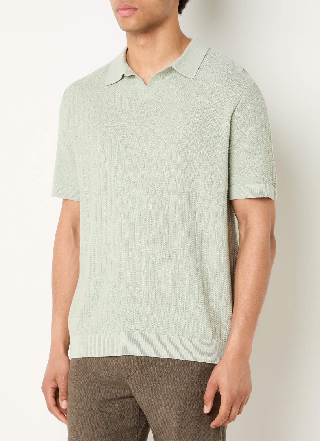 Selected Mattis regular fit polo in linnenblend - detail 4 lindegroen