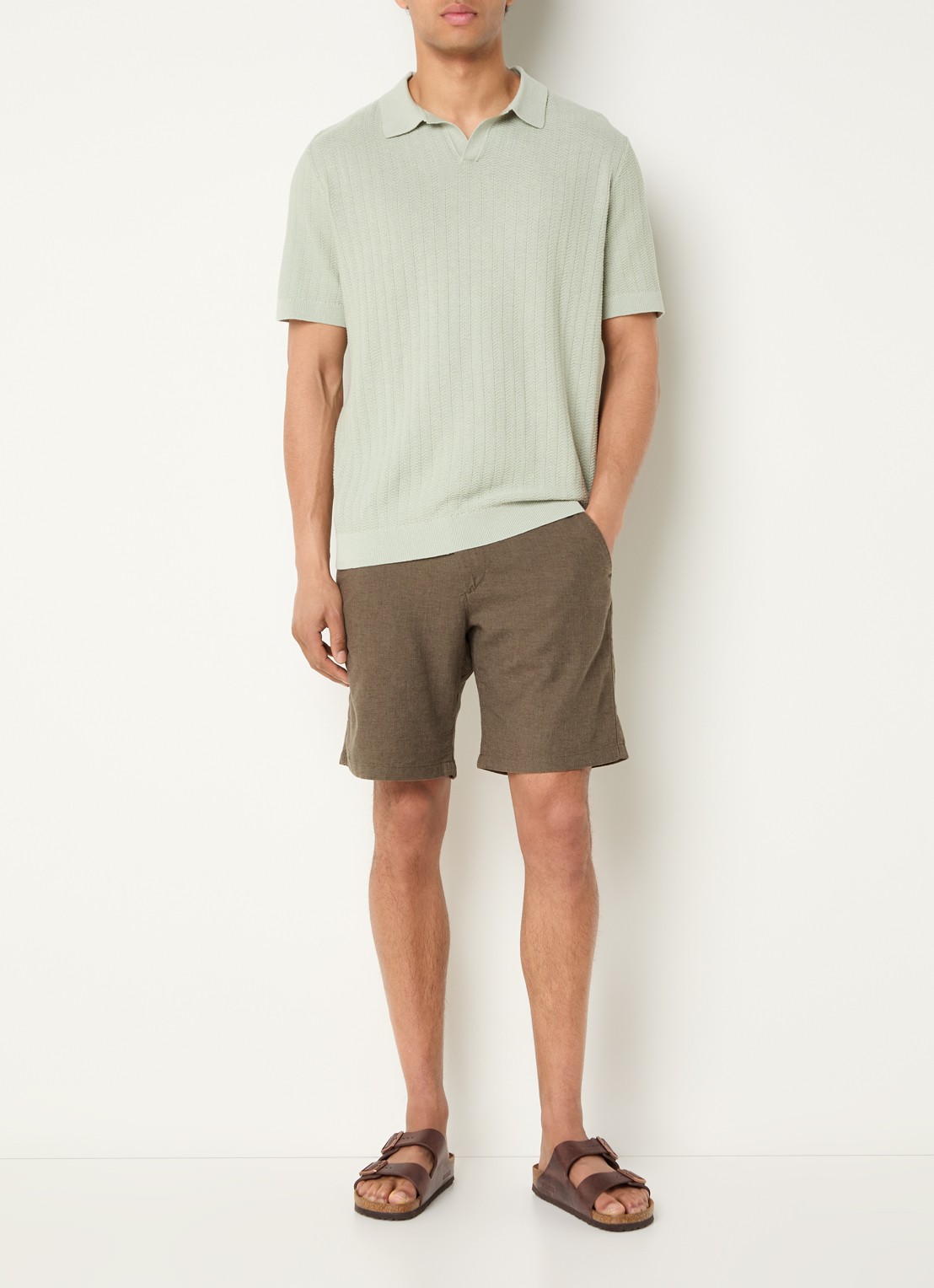 Selected Mattis regular fit polo in linnenblend - voorkant 3 lindegroen
