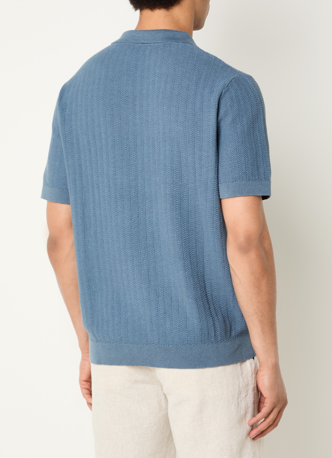 Selected Mattis regular fit polo in linnenblend - achterkant blauw
