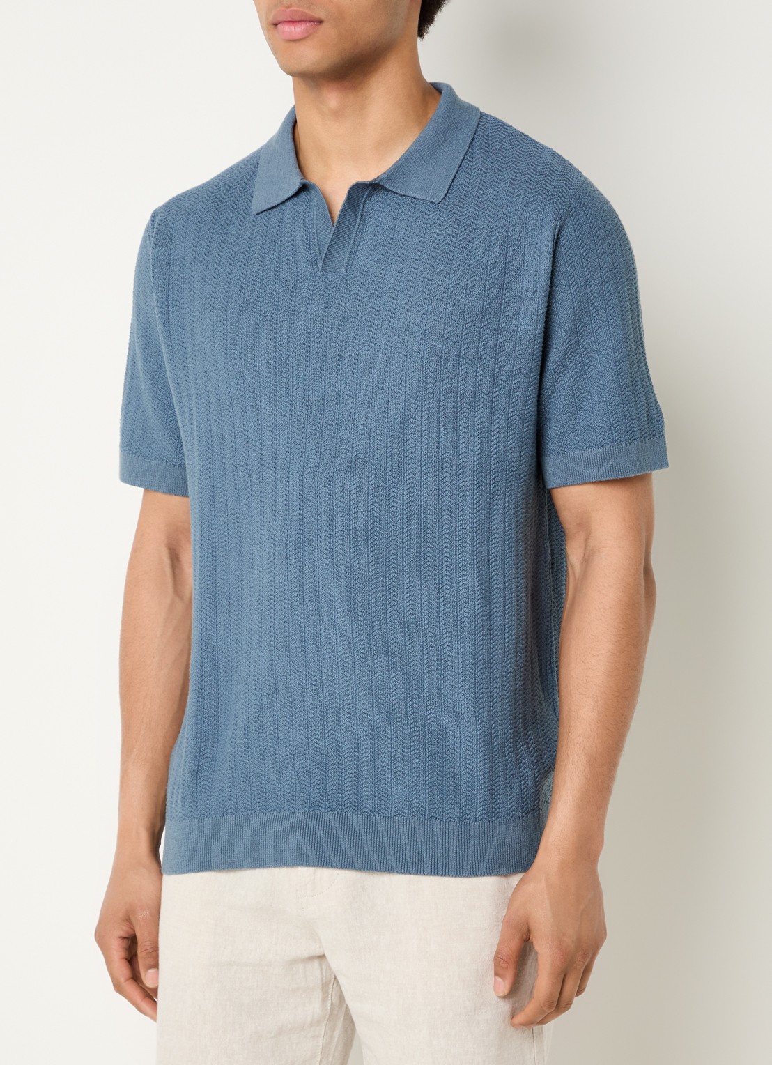 Selected Mattis regular fit polo in linnenblend - detail 4 blauw