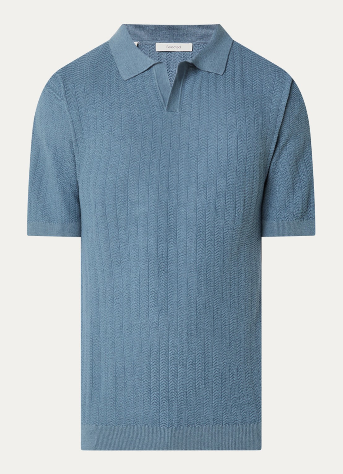 Selected Mattis regular fit polo in linnenblend - voorkant 2 blauw