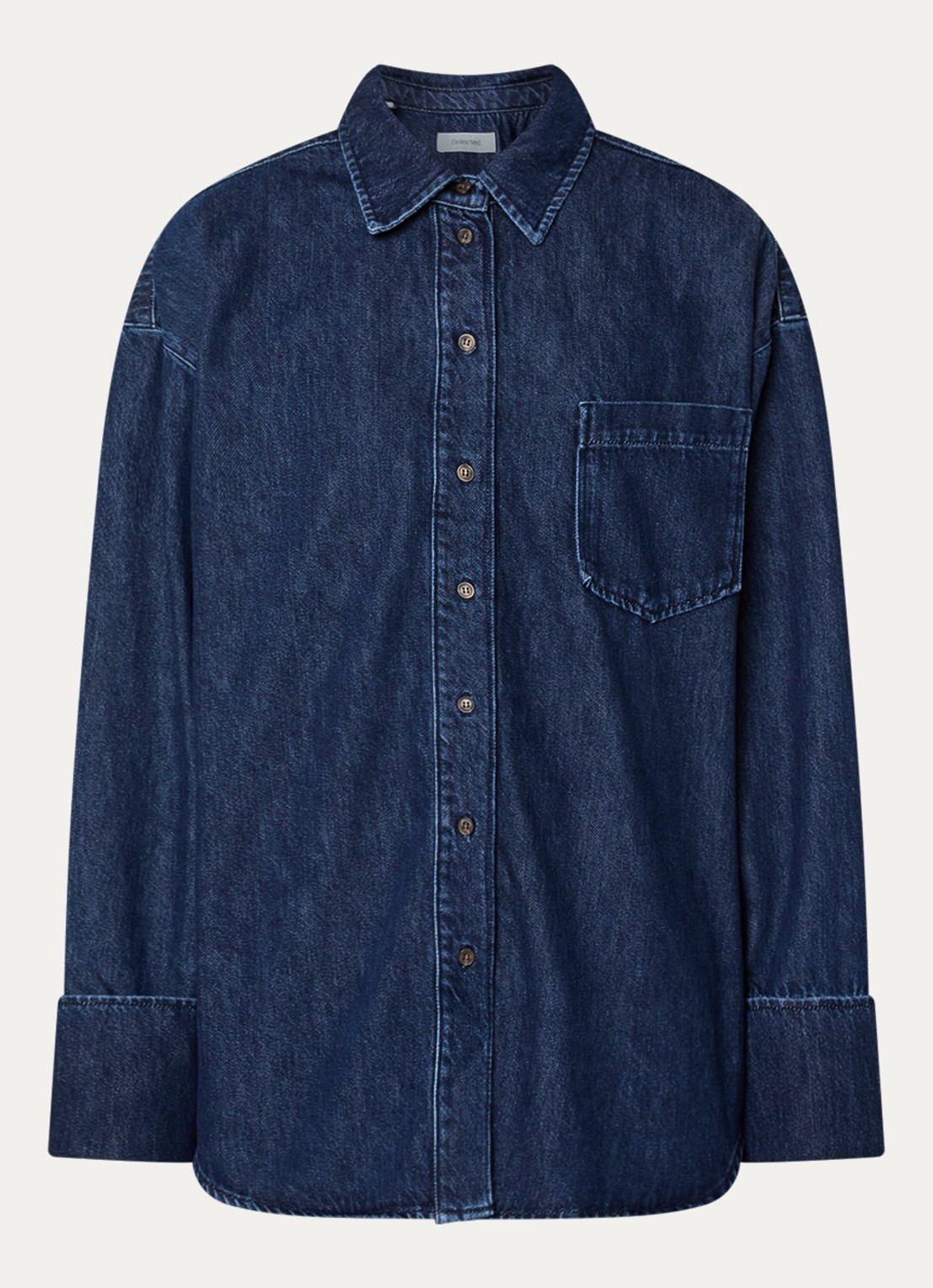Selected Mella-Bora oversized blouse van denim  met borstzak - voorkant 2 royalblauw