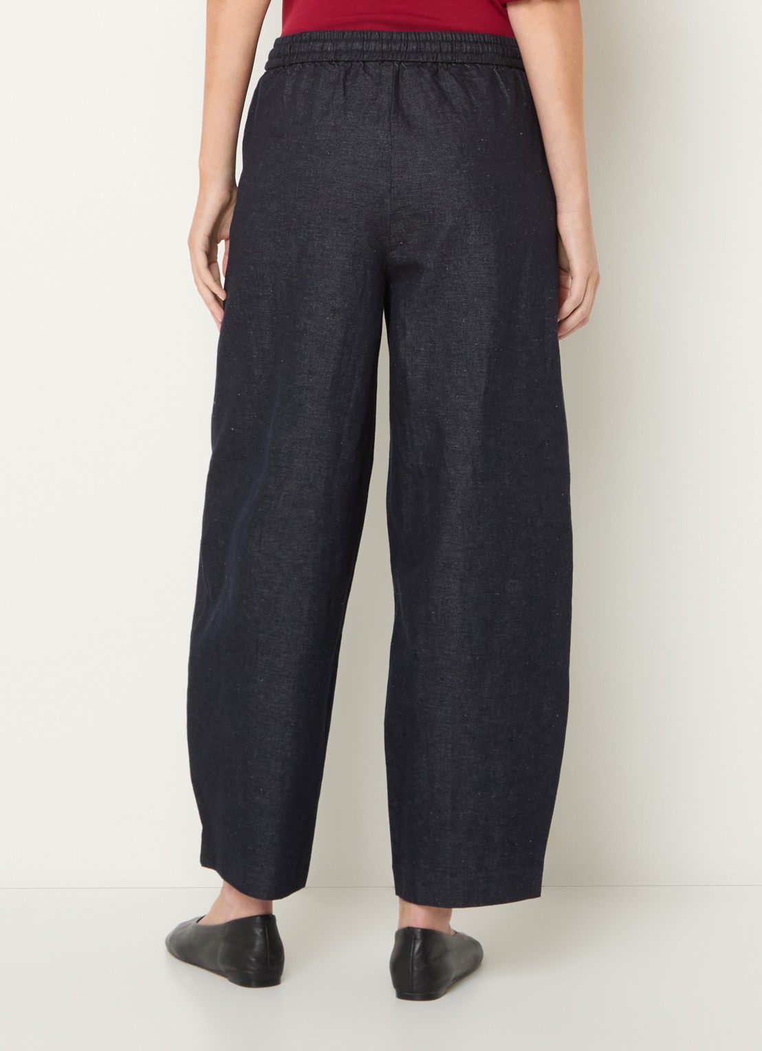Selected Mid waist loose fit broek in linnenblend met steekzakken - achterkant 4 donkerblauw