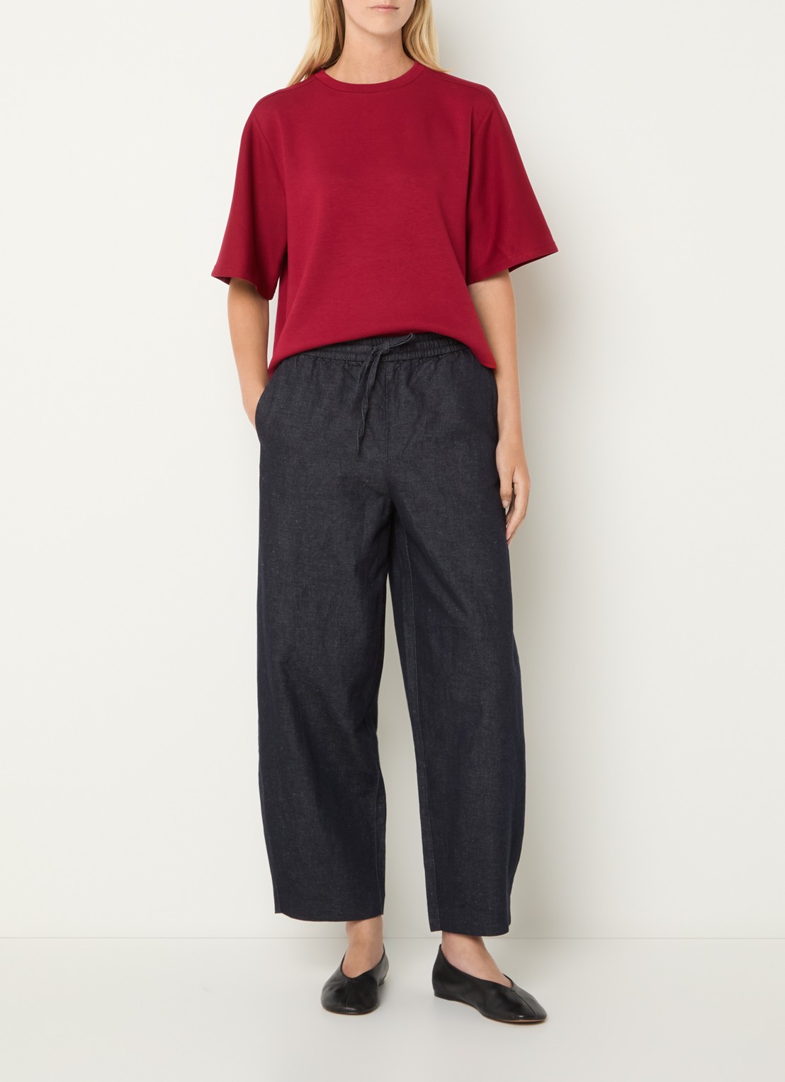 Selected Mid waist loose fit broek in linnenblend met steekzakken - voorkant 3 donkerblauw