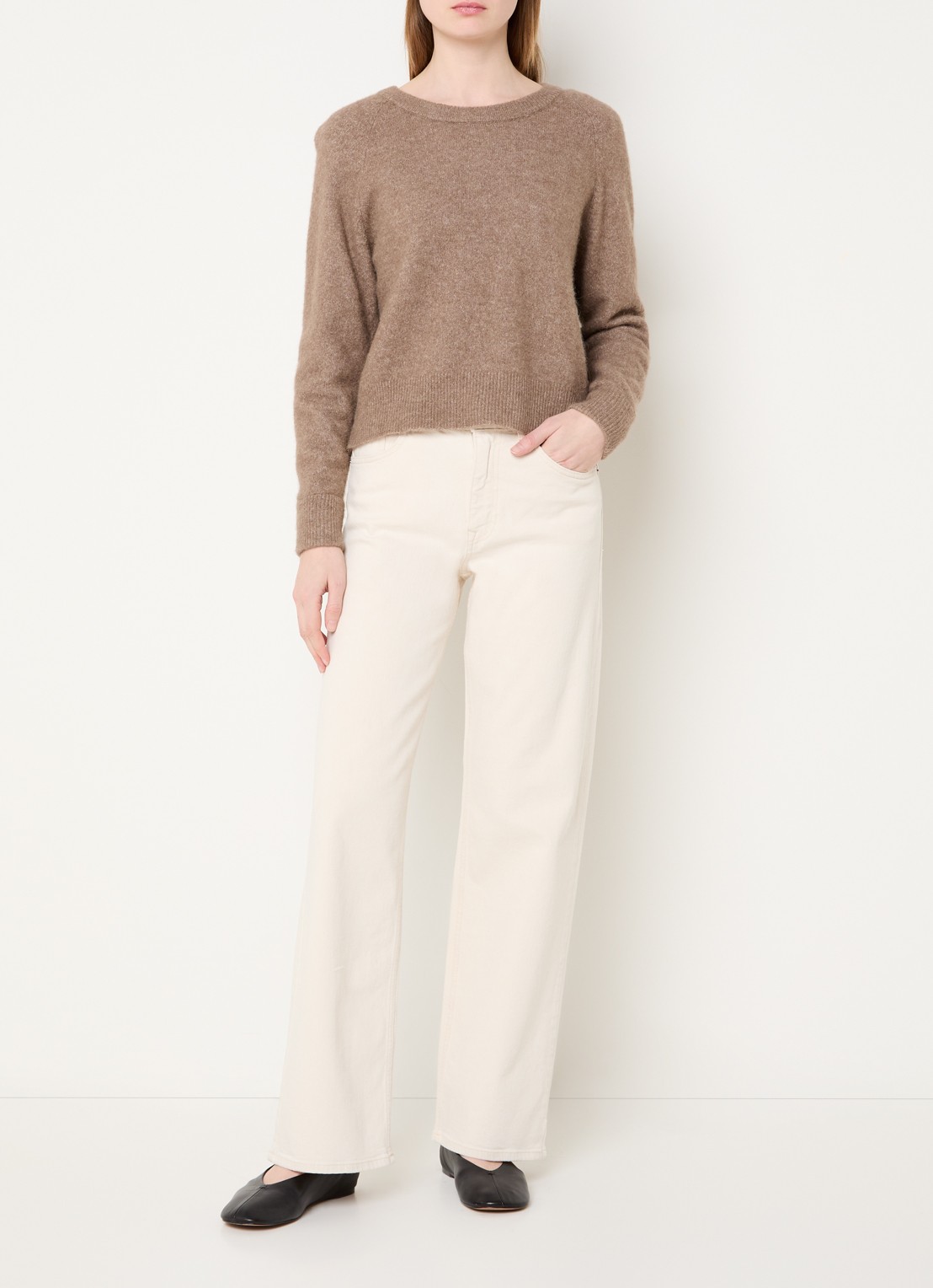 Selected Mid waist straight fit jeans met gekleurde wassing - voorkant 2 creme
