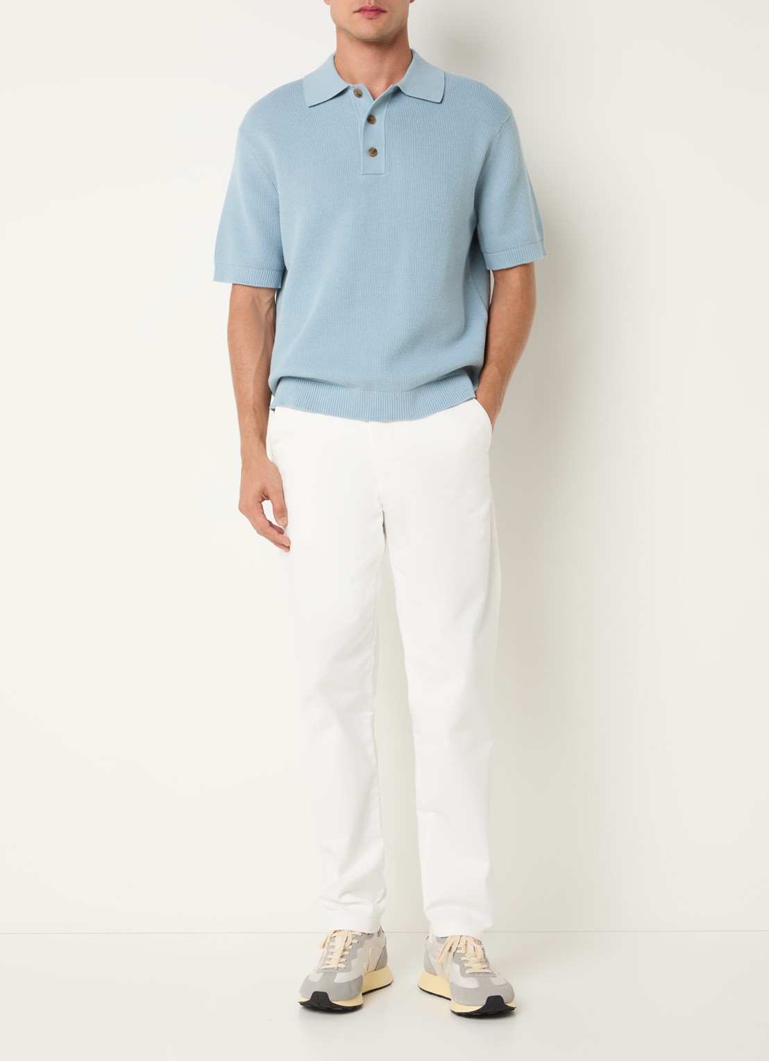Selected Miles slim fit chino met steekzakken - voorkant 5 gebroken wit