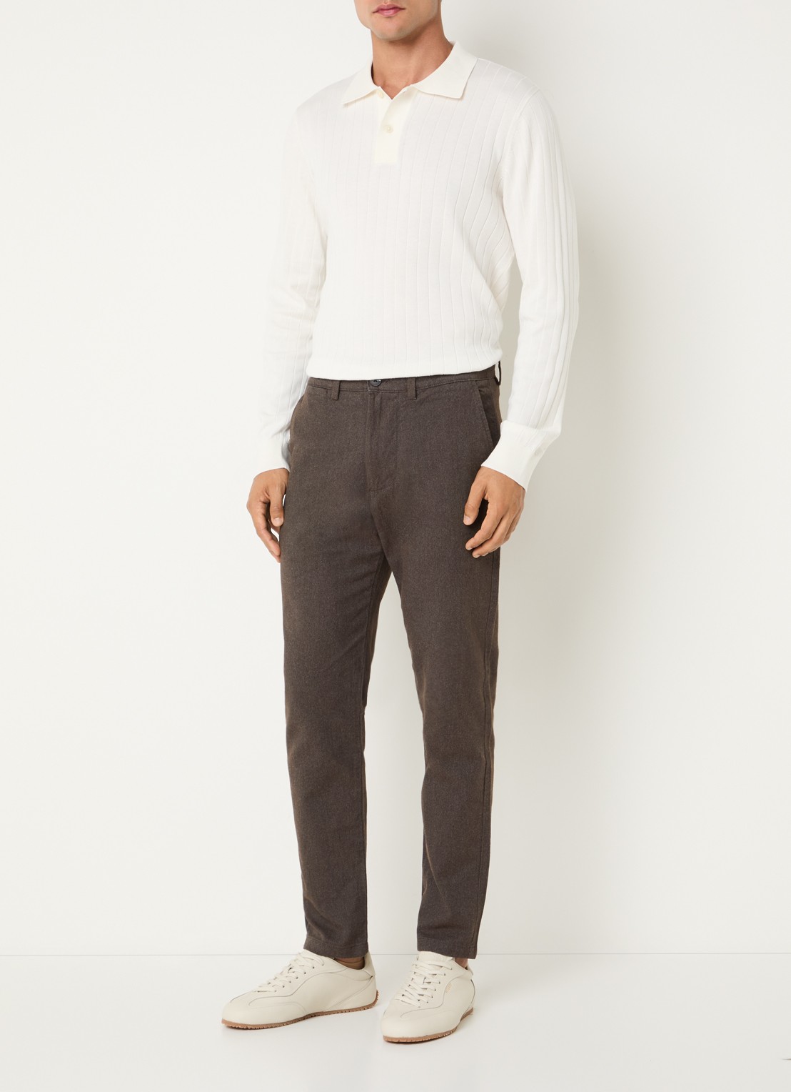 Selected Miles slim fit chino met steekzakken - voorkant 2 bruin