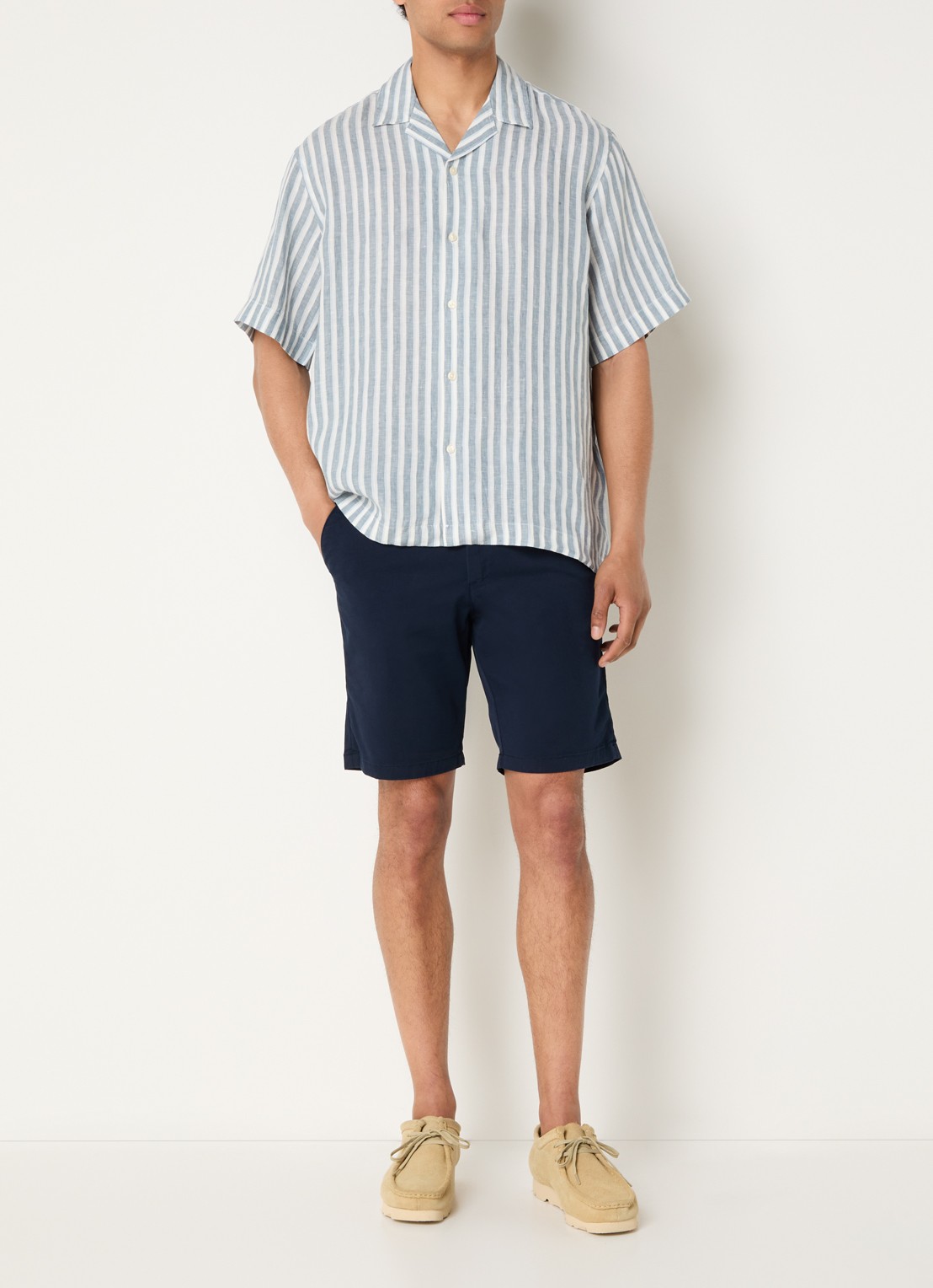 Selected Miles slim fit korte chino met steekzakken - voorkant 3 donkerblauw
