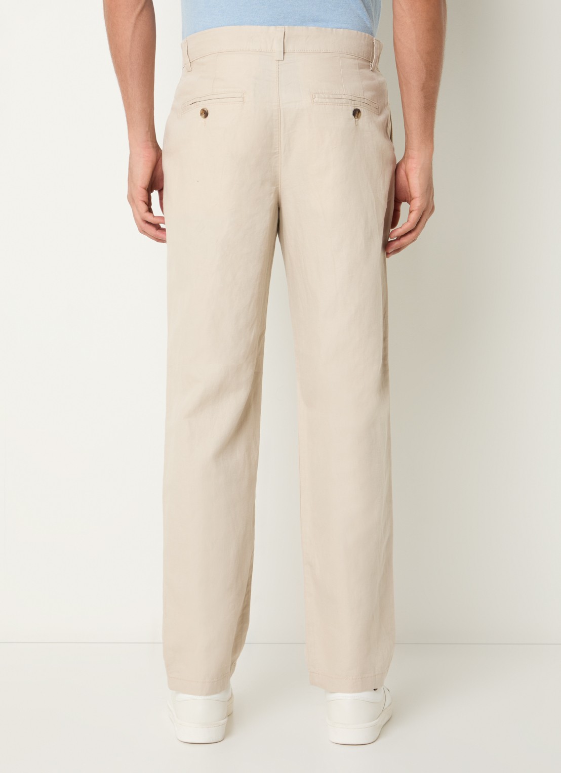 Selected Miles straight fit chino in linnenblend met steekzakken - achterkant beige