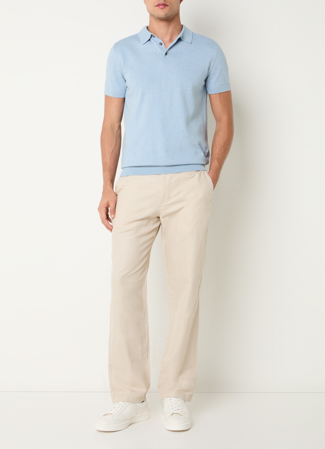Selected Miles straight fit chino in linnenblend met steekzakken - voorkant 3 beige