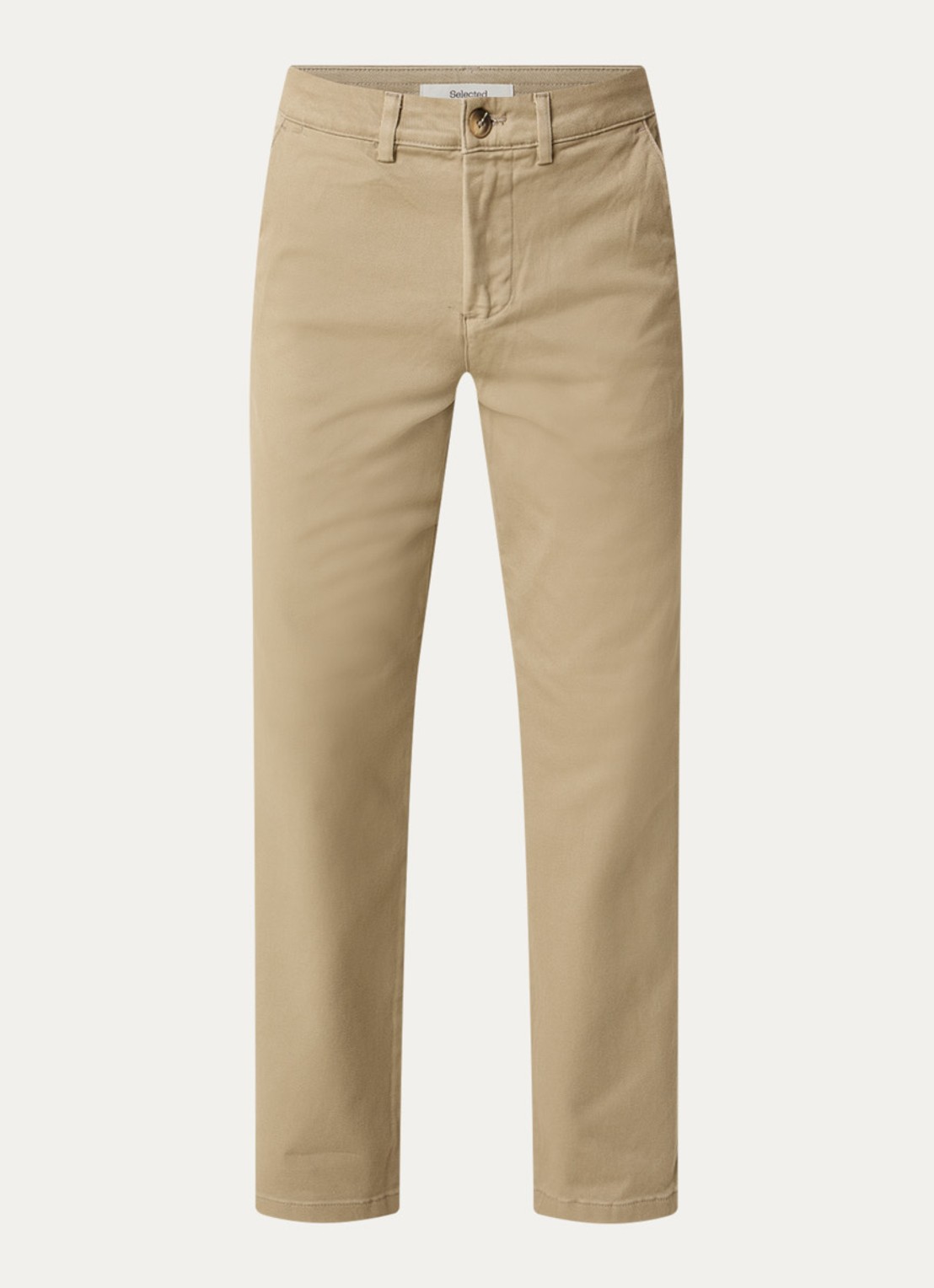 Selected Miles straight leg chino met steekzakken - voorkant beige