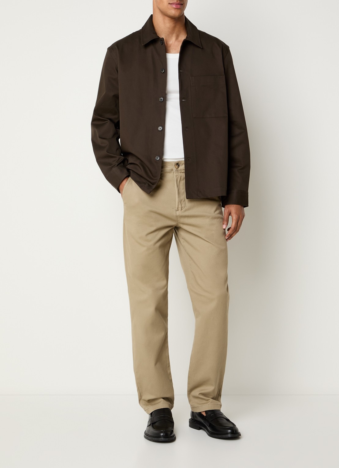 Selected Miles straight leg chino met steekzakken - voorkant 2 beige