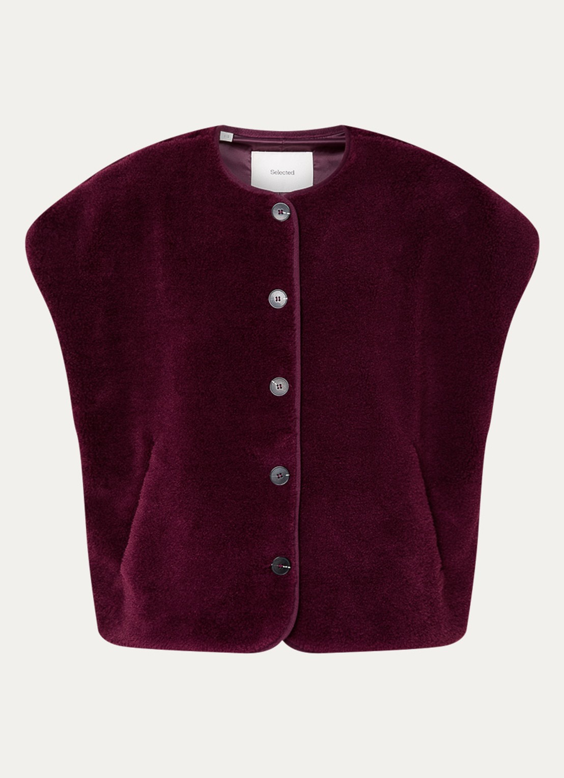 Selected Milla vest van teddy met steekzakken - voorkant aubergine