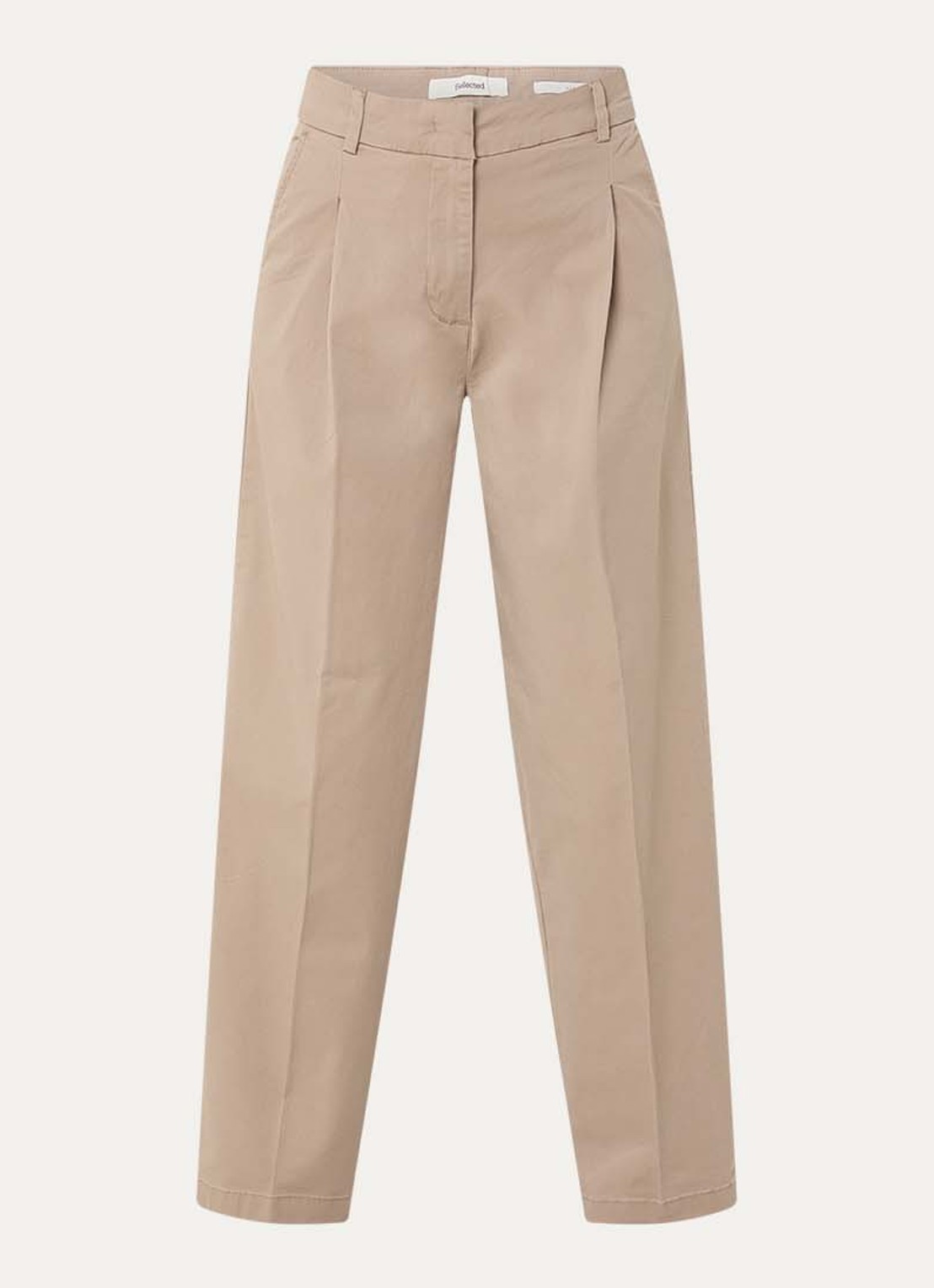 Selected Mille high waist tapered fit broek met steekzakken - voorkant beige