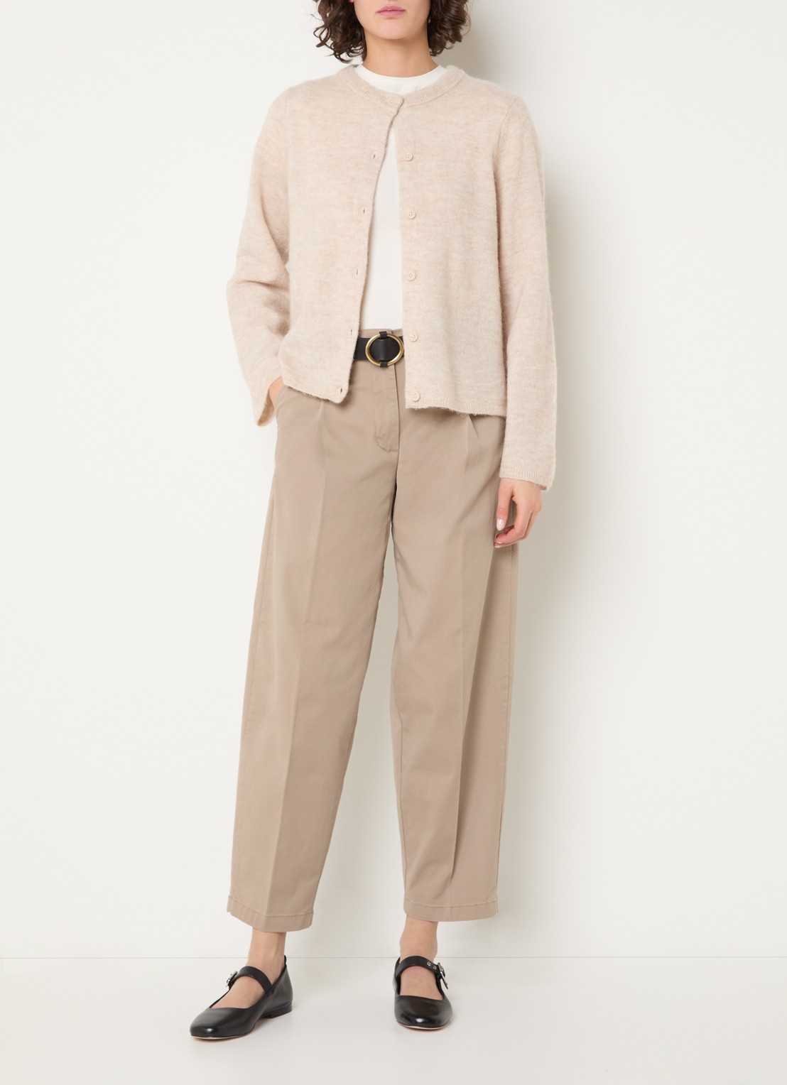 Selected Mille high waist tapered fit broek met steekzakken - voorkant 2 beige