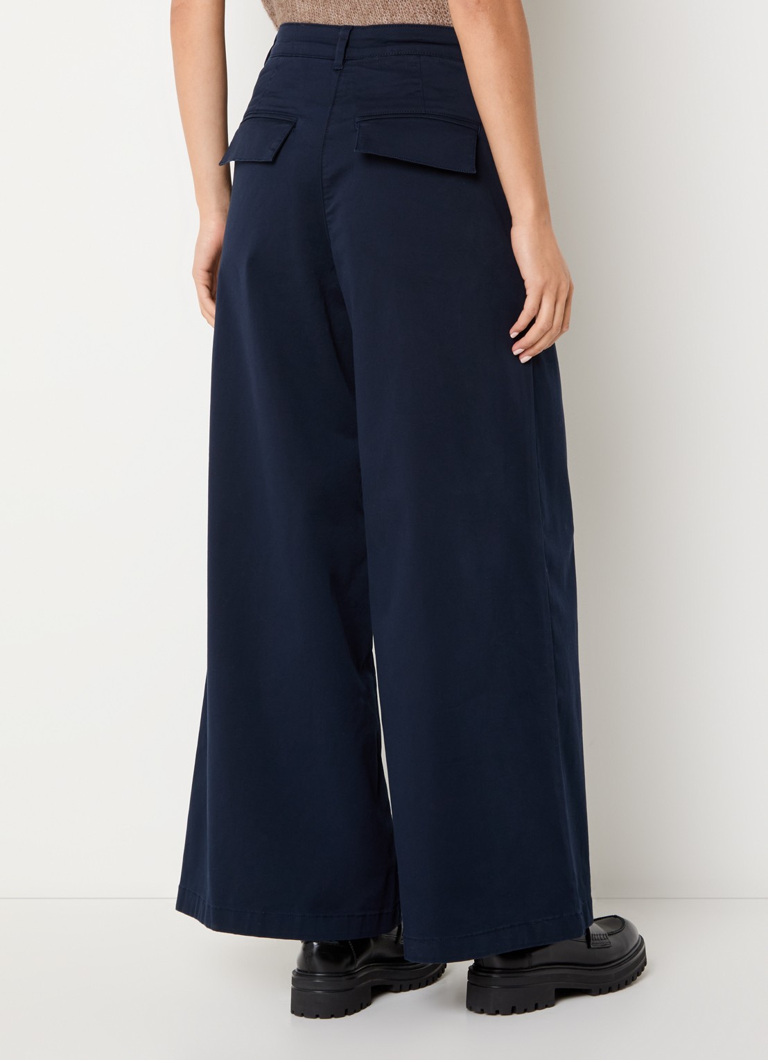 Selected Mille high waist wide leg broek met steekzakken - achterkant donkerblauw